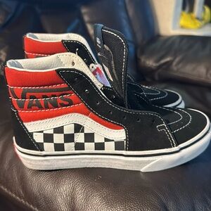 Vans Sk8-hi Sneakers Red Black Checkered Sneakers Kids sz 1.5
